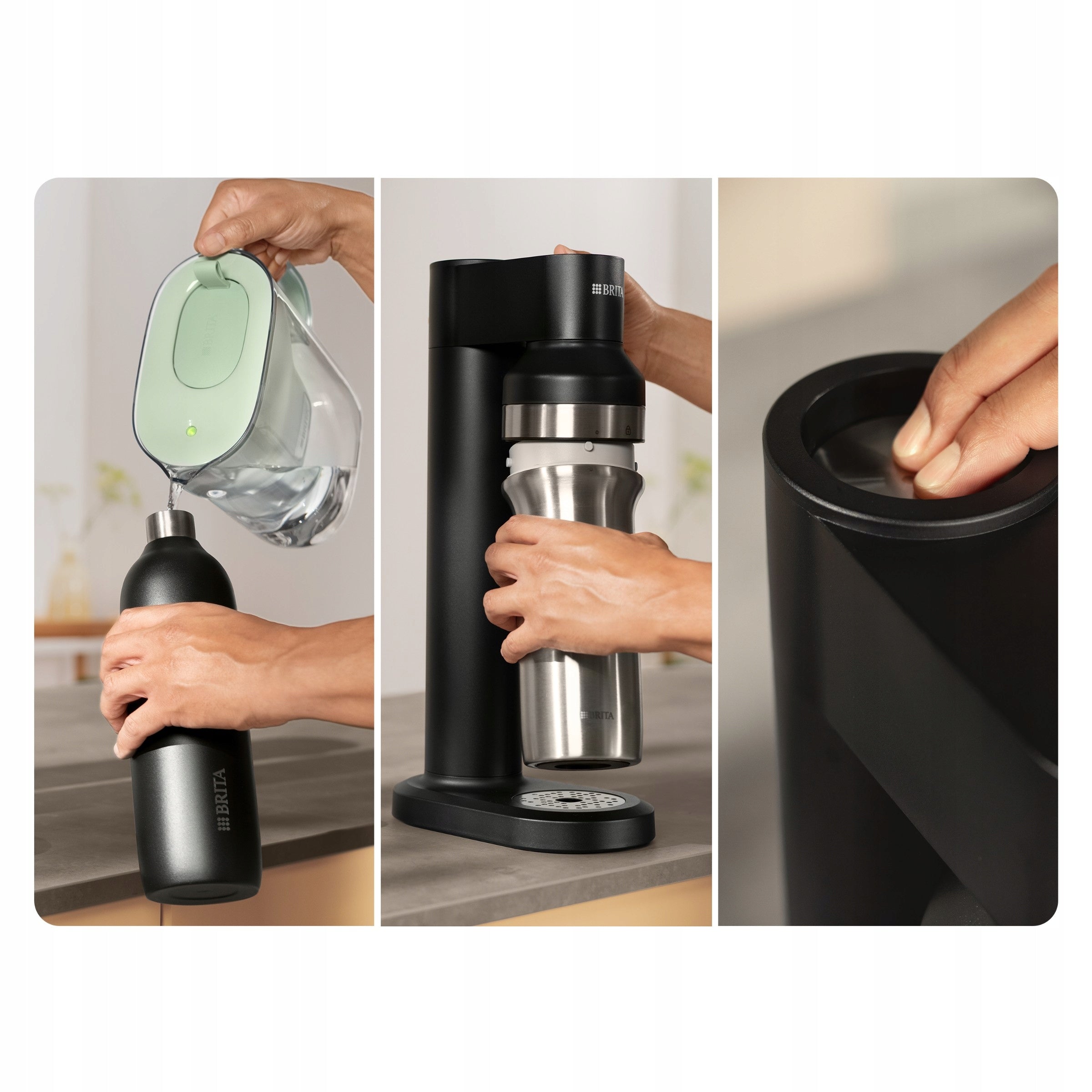 BRITA black sodaTRIO water saturator, cartridge, glass bottle and insulated Manufacturer code 1046729