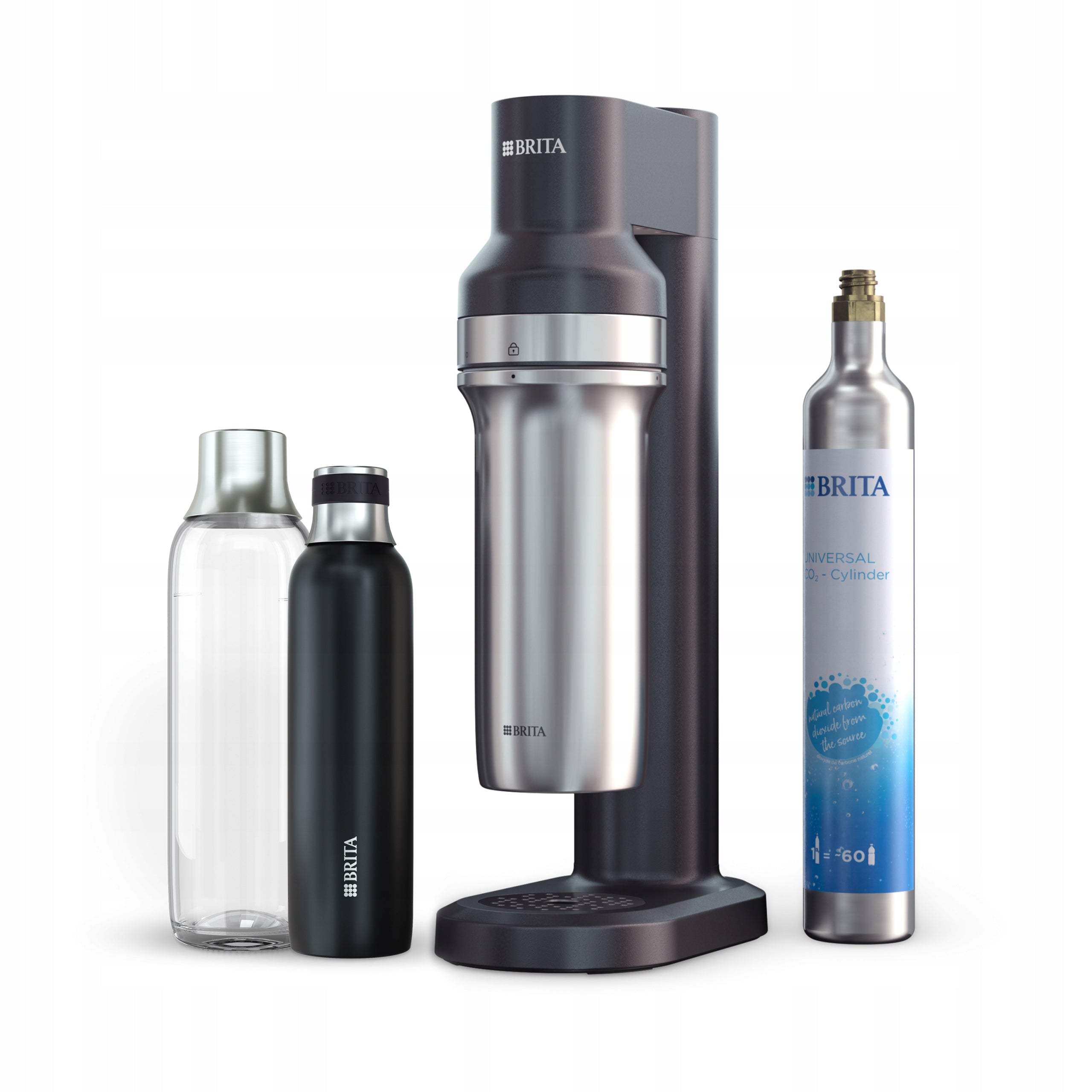 BRITA black sodaTRIO water saturator, cartridge, glass bottle and insulated Packaging status original