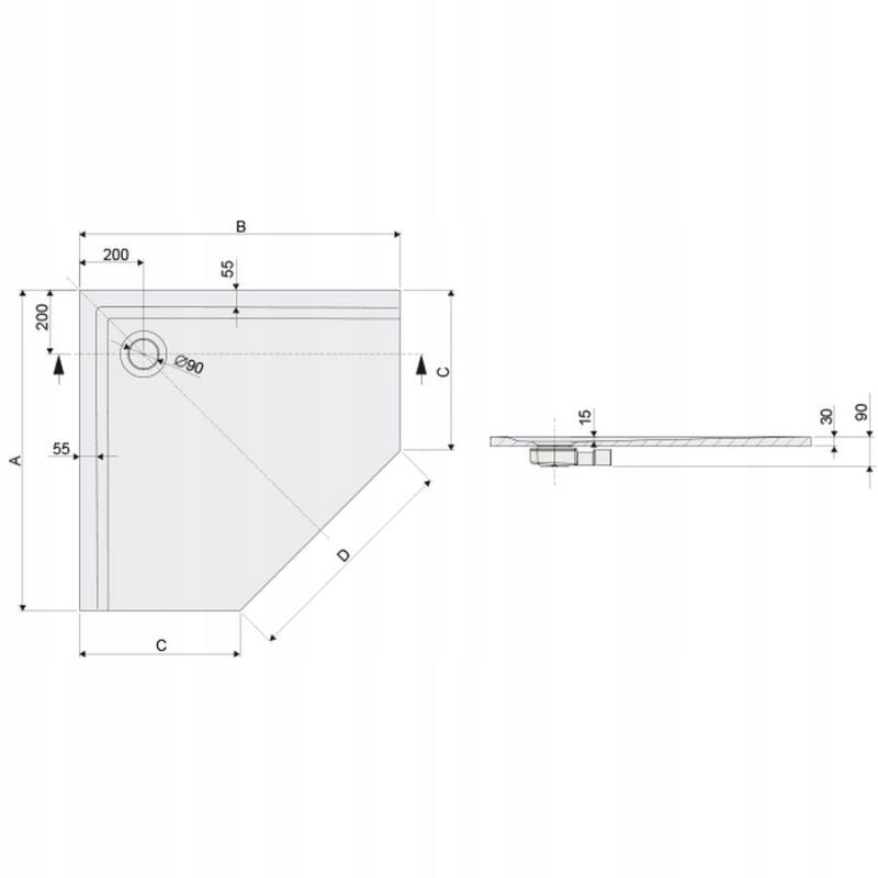 Duschwanne Sanplast Space Mineral BPK-M/Space 90x90x1,5 Farbe weiß 