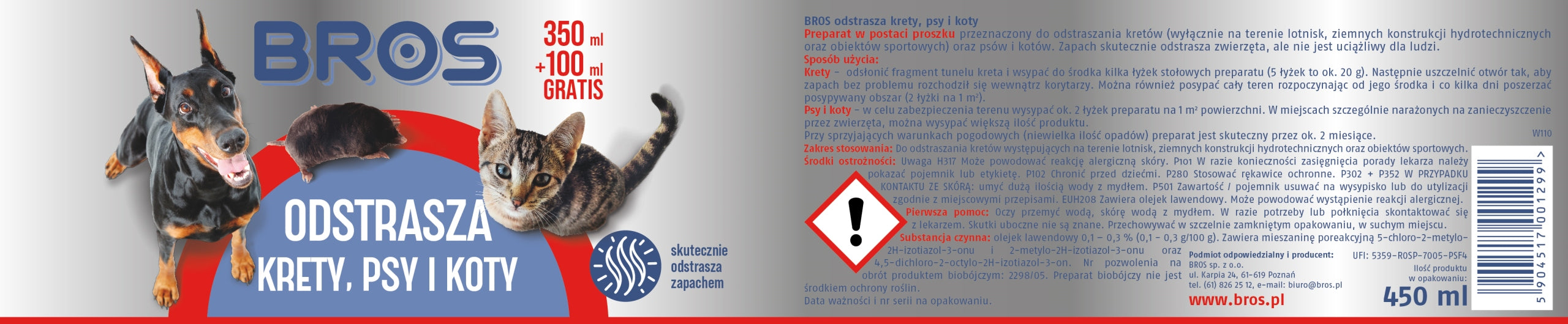 BROS Deters moles, dogs and cats 450 ml Manufacturer code 027