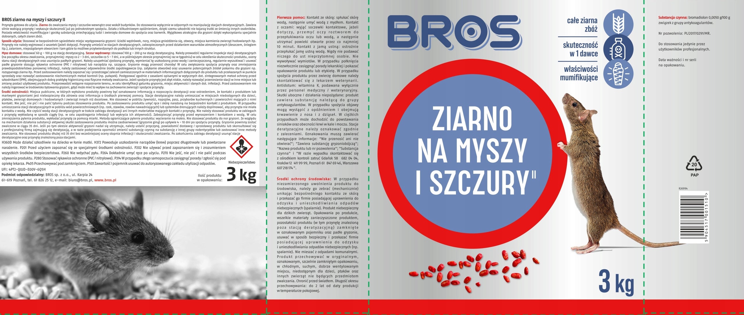 BROS Grain poison for mice and rats 3 kg Packaging status original