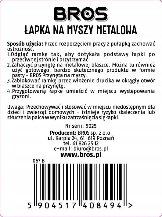 BROS Metal mouse trap 2 pcs. Manufacturer code 5904517001701