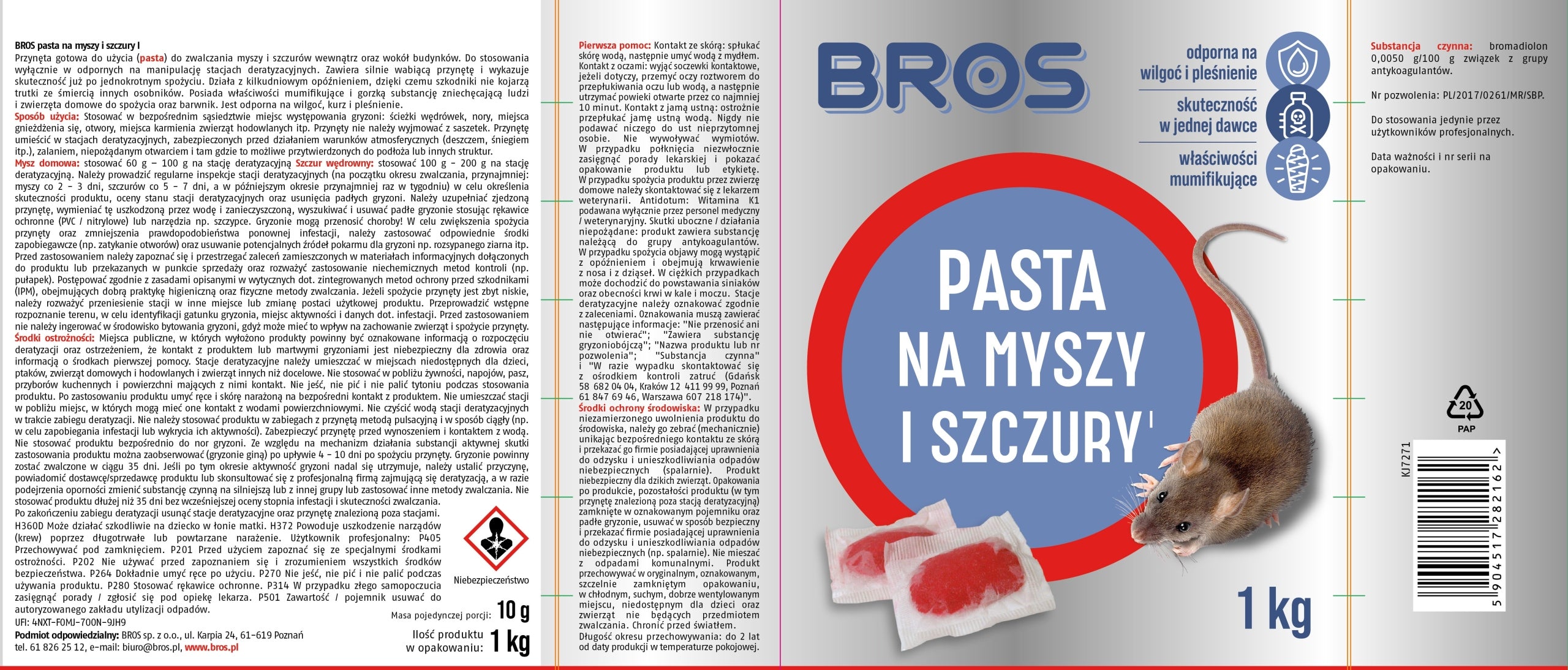 BROS Paste, poison for mice and rats 1 kg Manufacturer code 1857