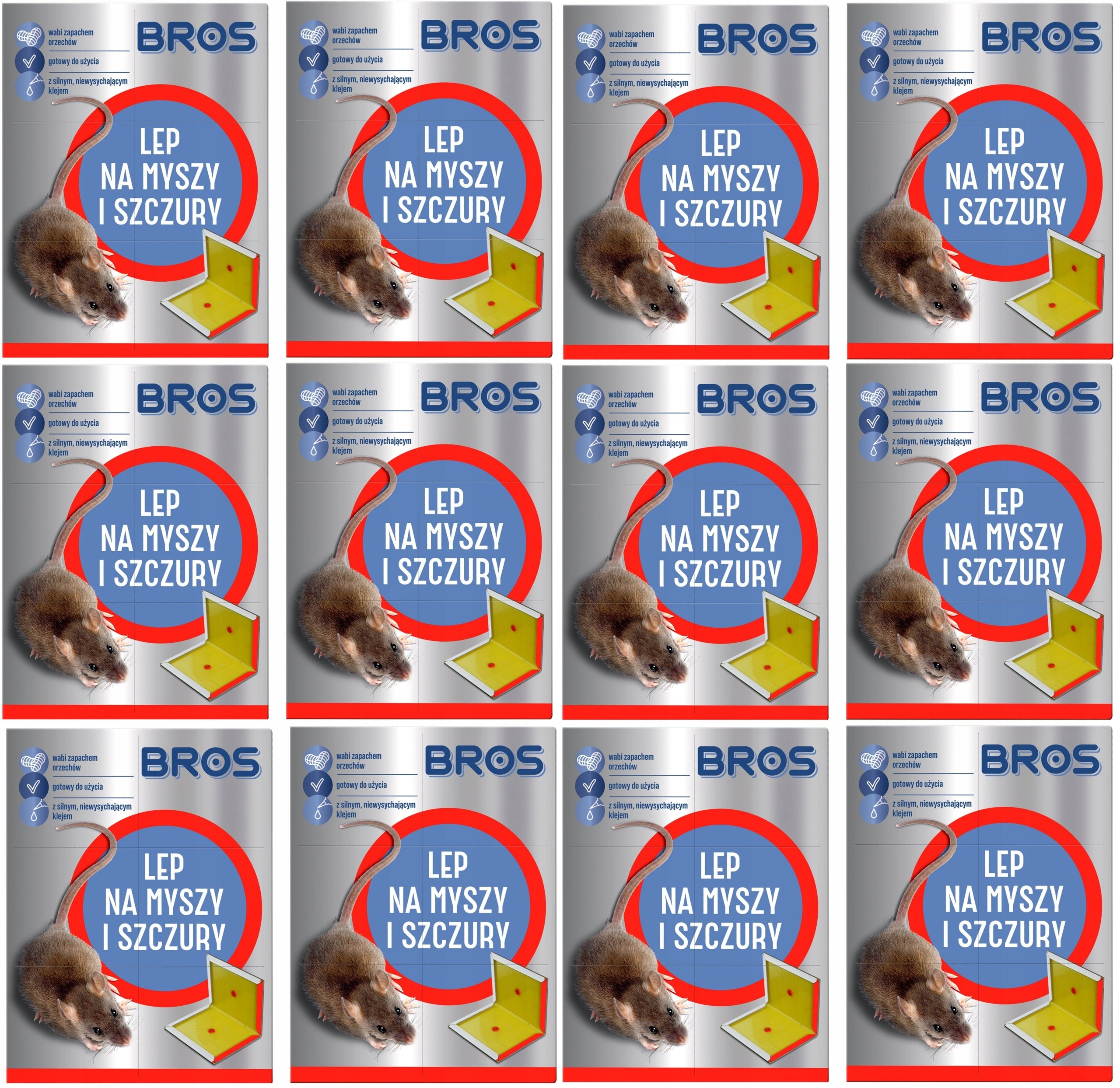 BROS Stick on mice and rats LARGE, sticky trap 12 PCS