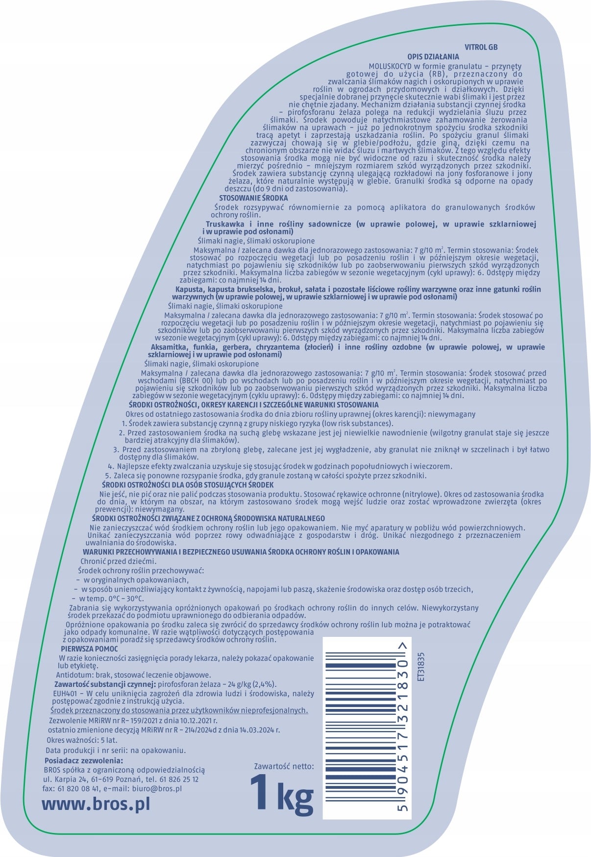 BROS Vitrol GB fights naked and corrupted snails 1 kg - 2 PACK Manufacturer Bros