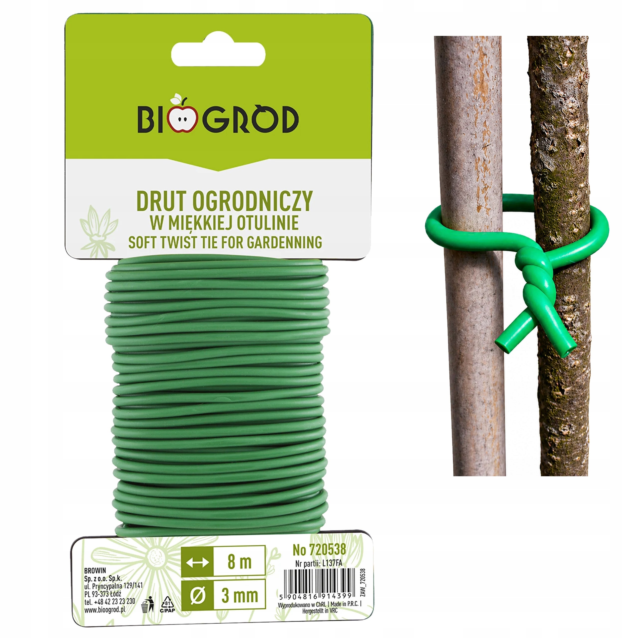 BROWIN GARDEN WIRE IN SOFT SHEATH FOR FASTENING PLANTS 8m x 3mm
