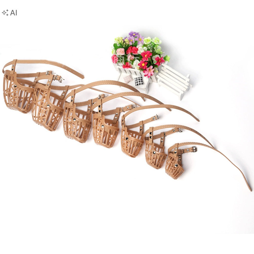BROWN ANTI-BITING DOG MUZZLE BASKET TYPE WITH ADJUSTABLE LEASH
