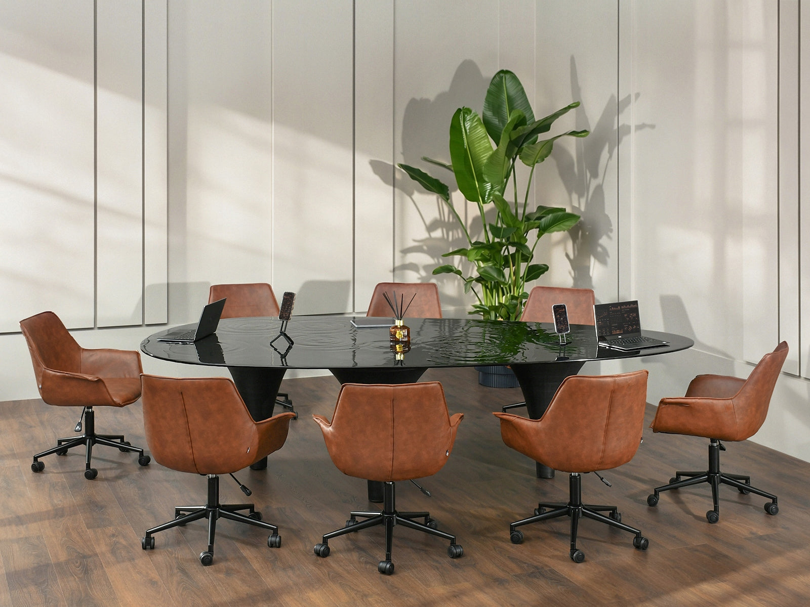 BROWN ECO LEATHER ARMCHAIR FOR OFFICE OMAR ON BLACK BASE Brand Mebel-Partner