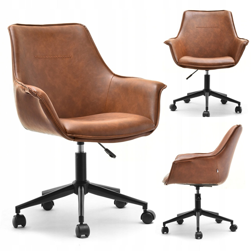 BROWN ECO LEATHER ARMCHAIR FOR OFFICE OMAR ON BLACK BASE