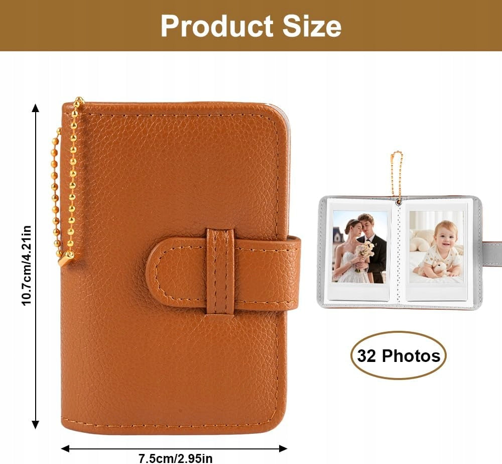 BROWN MINI PHOTO ALBUM 32 POCKETS WITH KEYRING