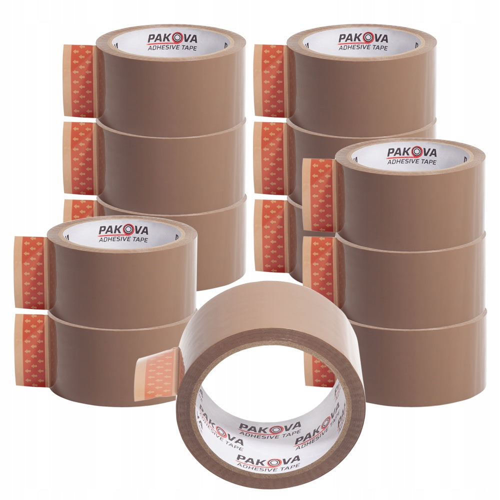 BROWN PACKING TAPE 48/66y Adhesive Strong Pakova 12pcs