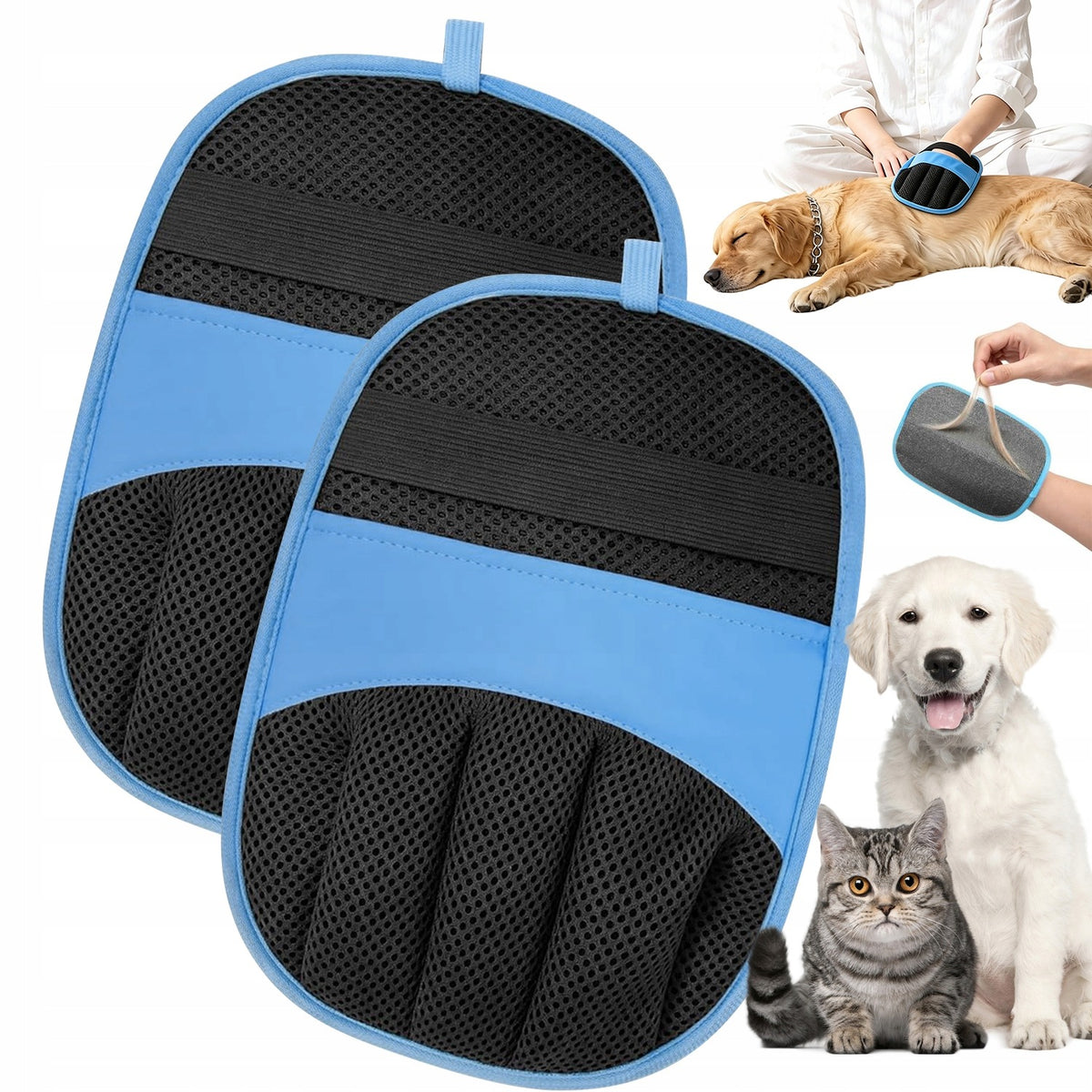 BRUSH CAT DOG HAIR REMOVAL GLOVE COMBING BLUE 2PCS