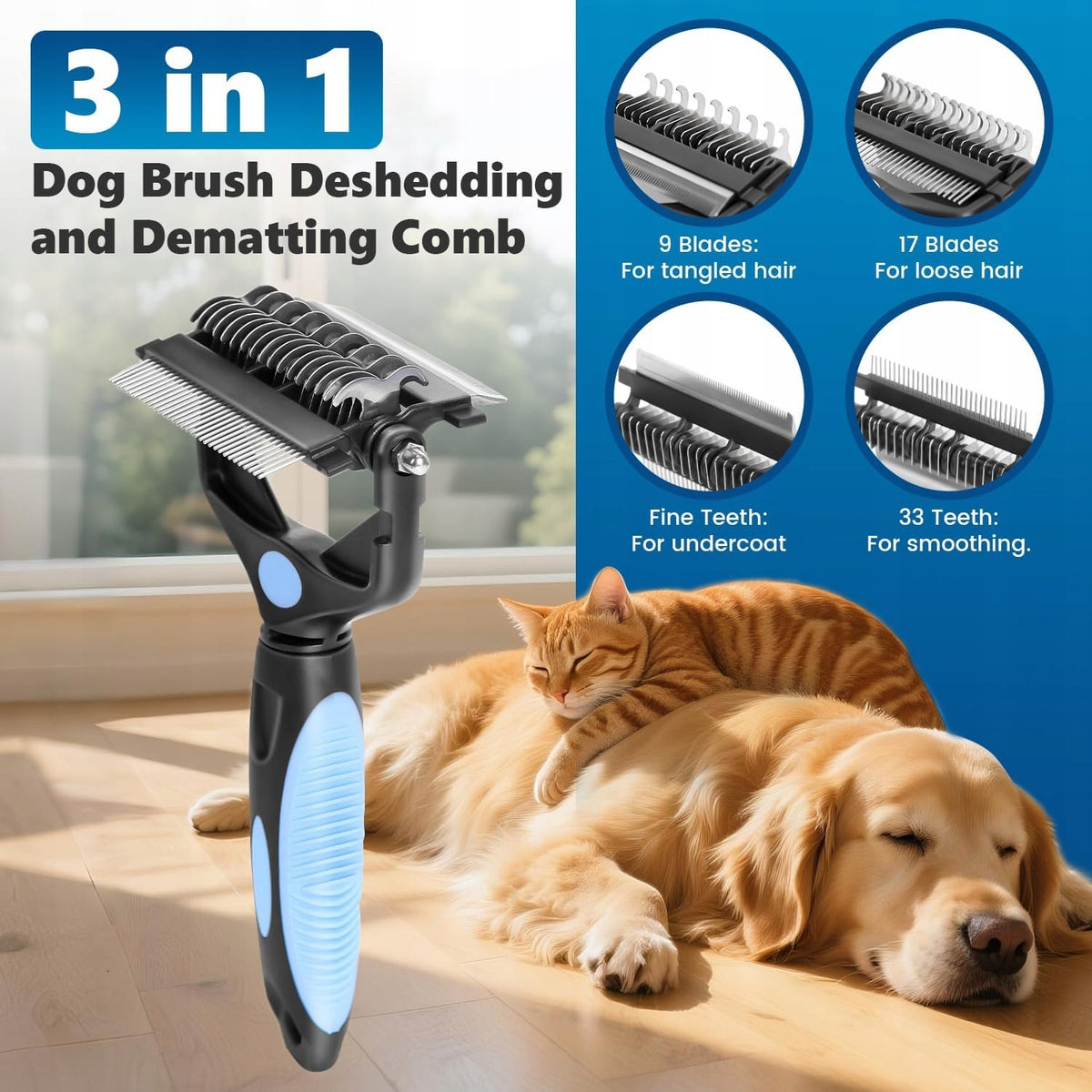BRUSH FOR COMBING DOGS AND CATS 3IN1 DOUBLE-SIDED 17+9 TEETH Brand no brand