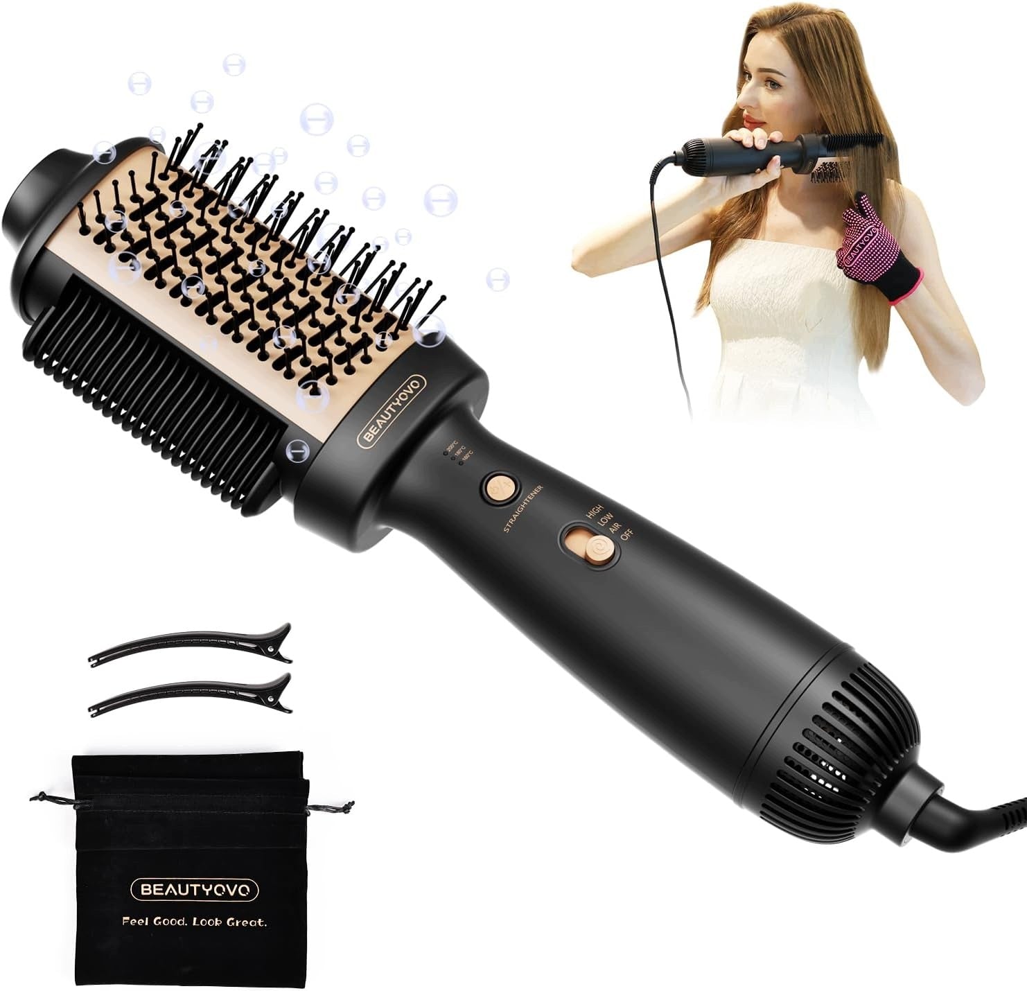 BRUSH HAIR DRYER BEAUTYOVO STYLING 850W SET 3IN1 37–200°C