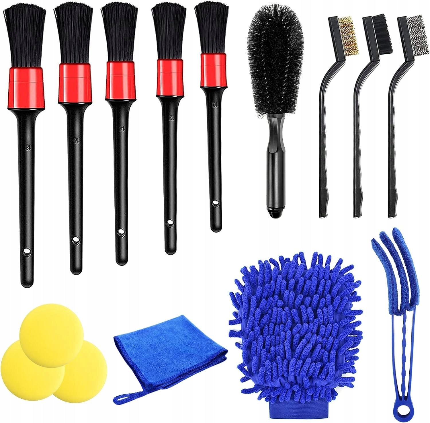 BRUSHES PADS BRUSHES DETAILING SET FOR CAR CLEANING 15EL Packaging status original
