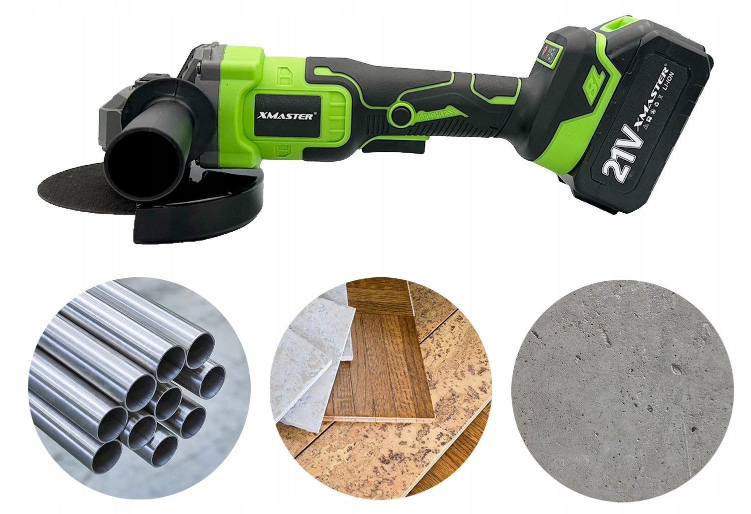 BRUSHLESS CORDLESS ANGLE GRINDER ANGLE DIAX 2xAKU 3AH DISCS Brand XMaster
