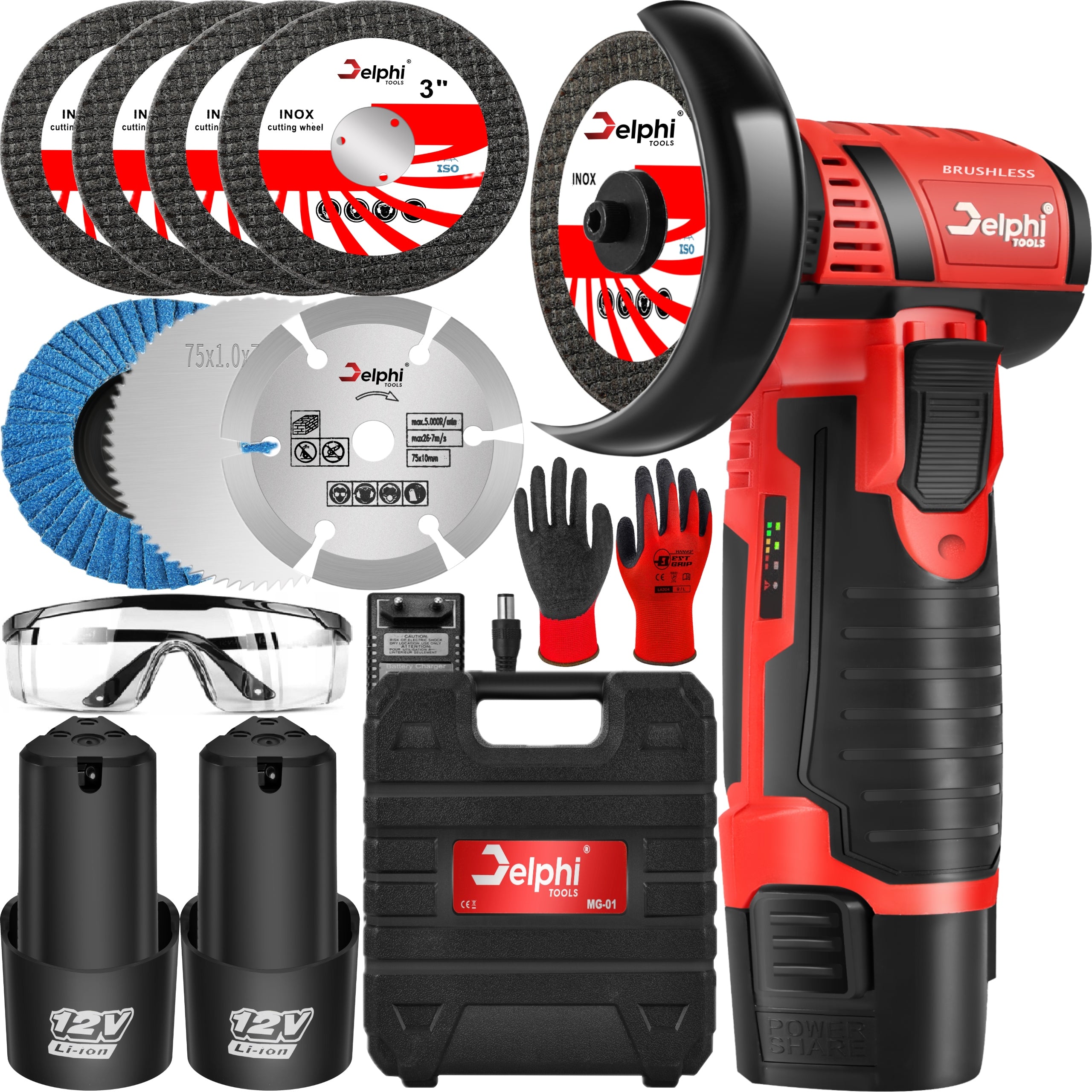 BRUSHLESS CORDLESS ANGLE GRINDER MINI RUBBER 2x AKU 7x DISC