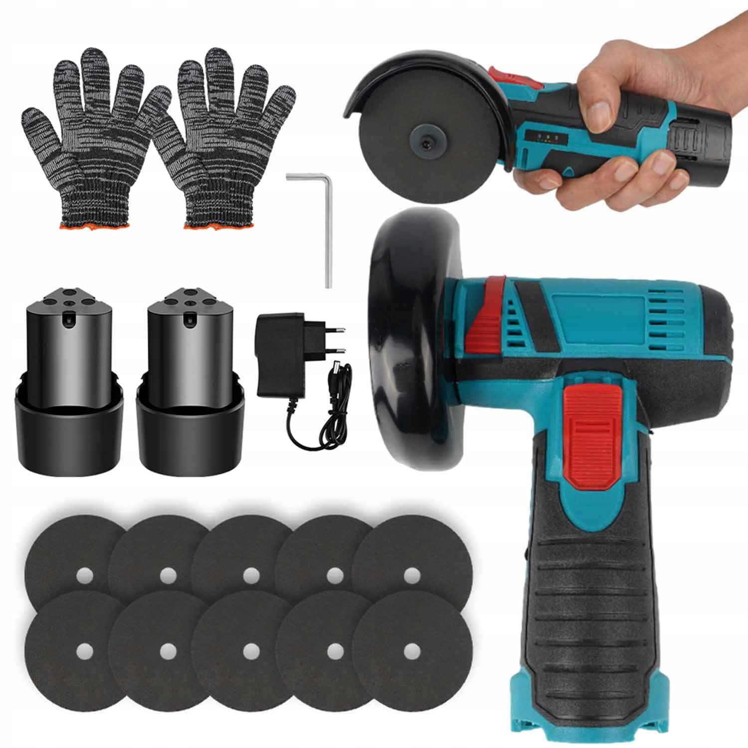 BRUSHLESS CORDLESS ANGLE GRINDER MINI RUBBER BAND 2xAKU 10x DISC
