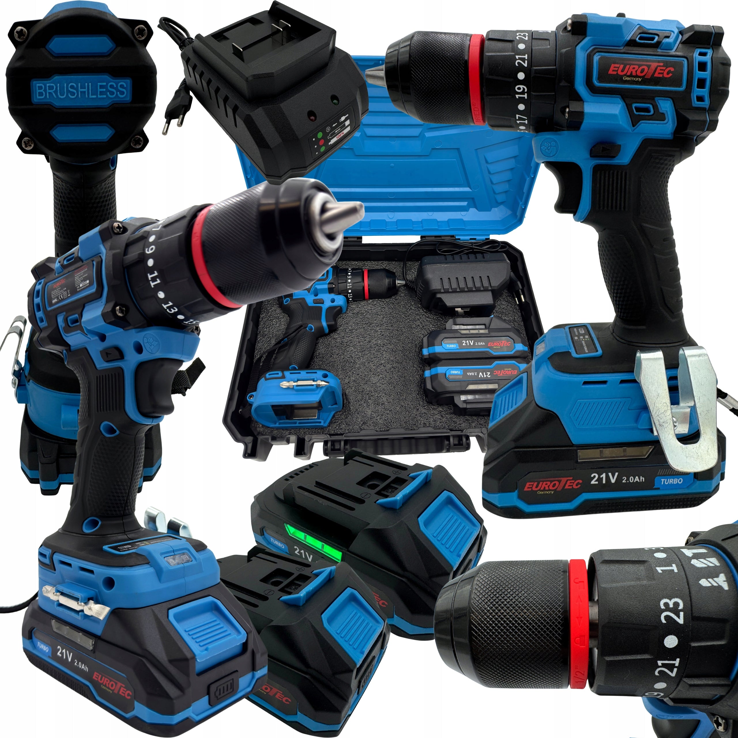 BRUSHLESS CORDLESS DRILL + 2X AKU + CHARGER SET Packaging status original