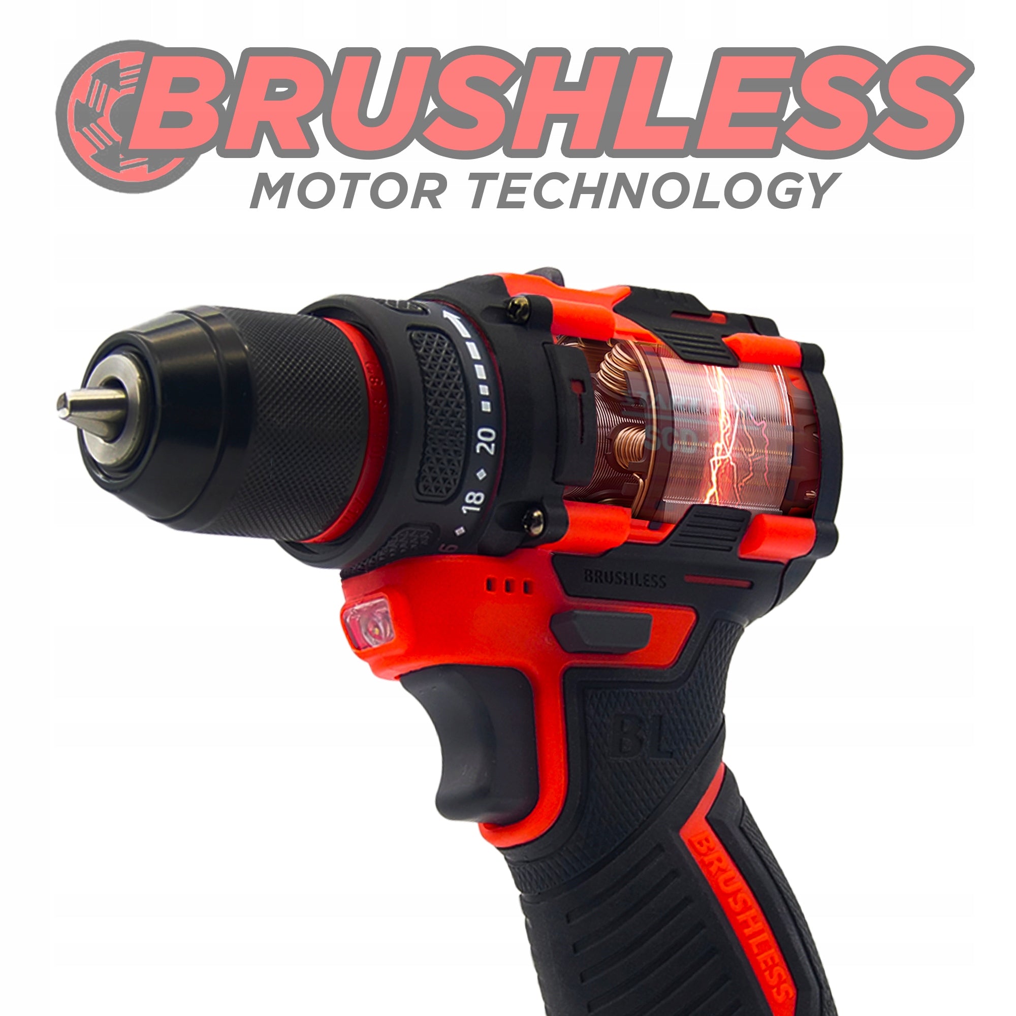 BRUSHLESS CORDLESS DRILL 40N/m 2xAKU + ACCESSORIES Packaging status original