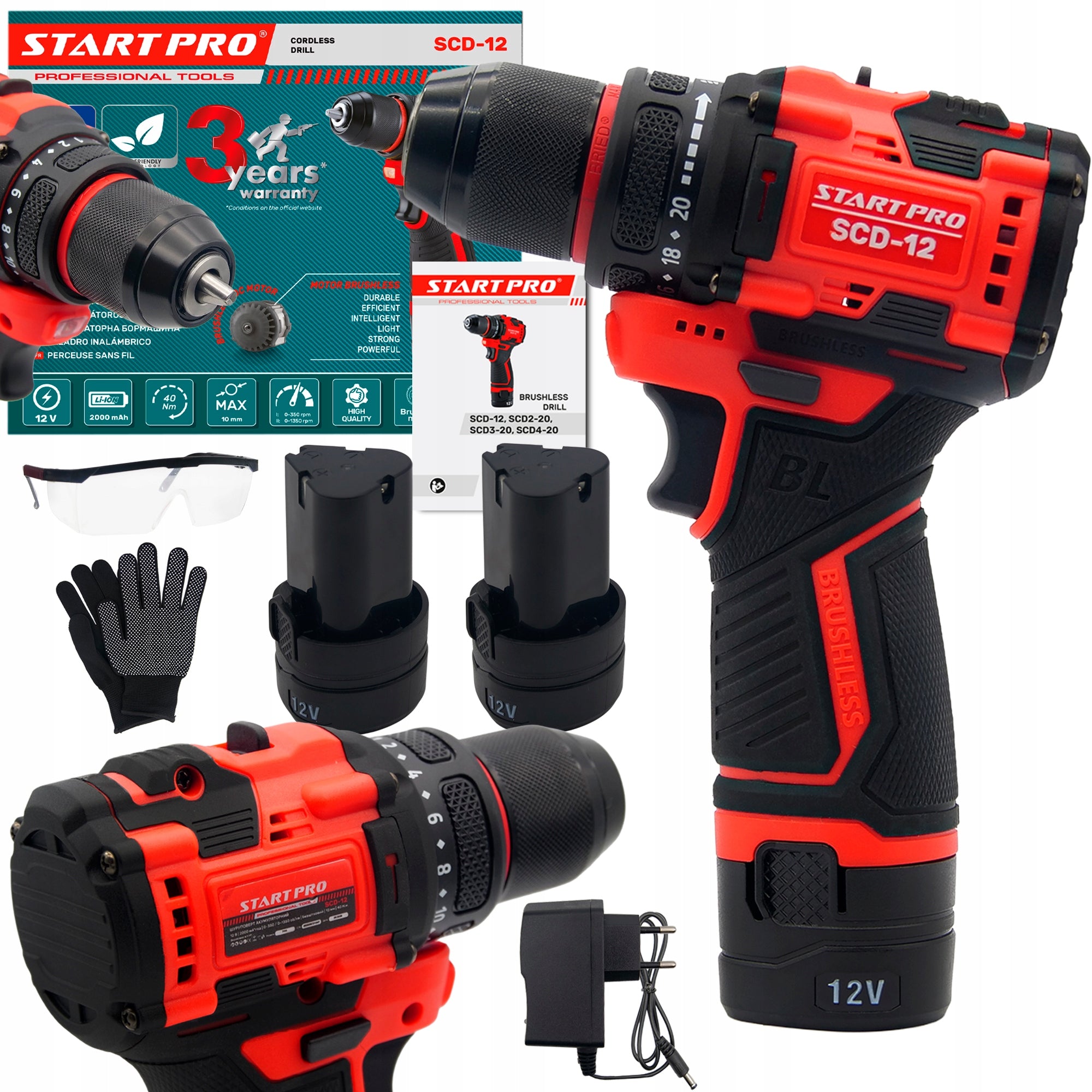 BRUSHLESS CORDLESS DRILL 40N/m 2xAKU + ACCESSORIES