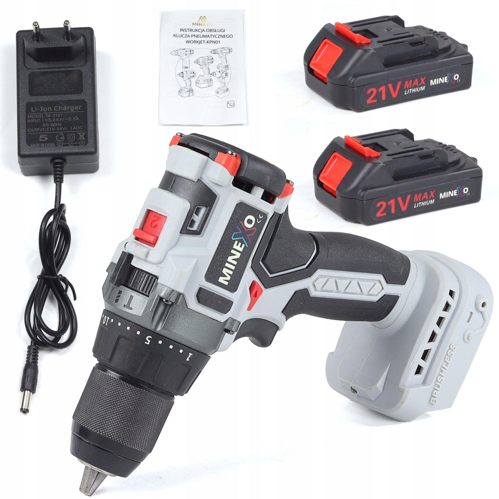 BRUSHLESS CORDLESS IMPACT DRILL 21V SET SUITCASE Packaging status original