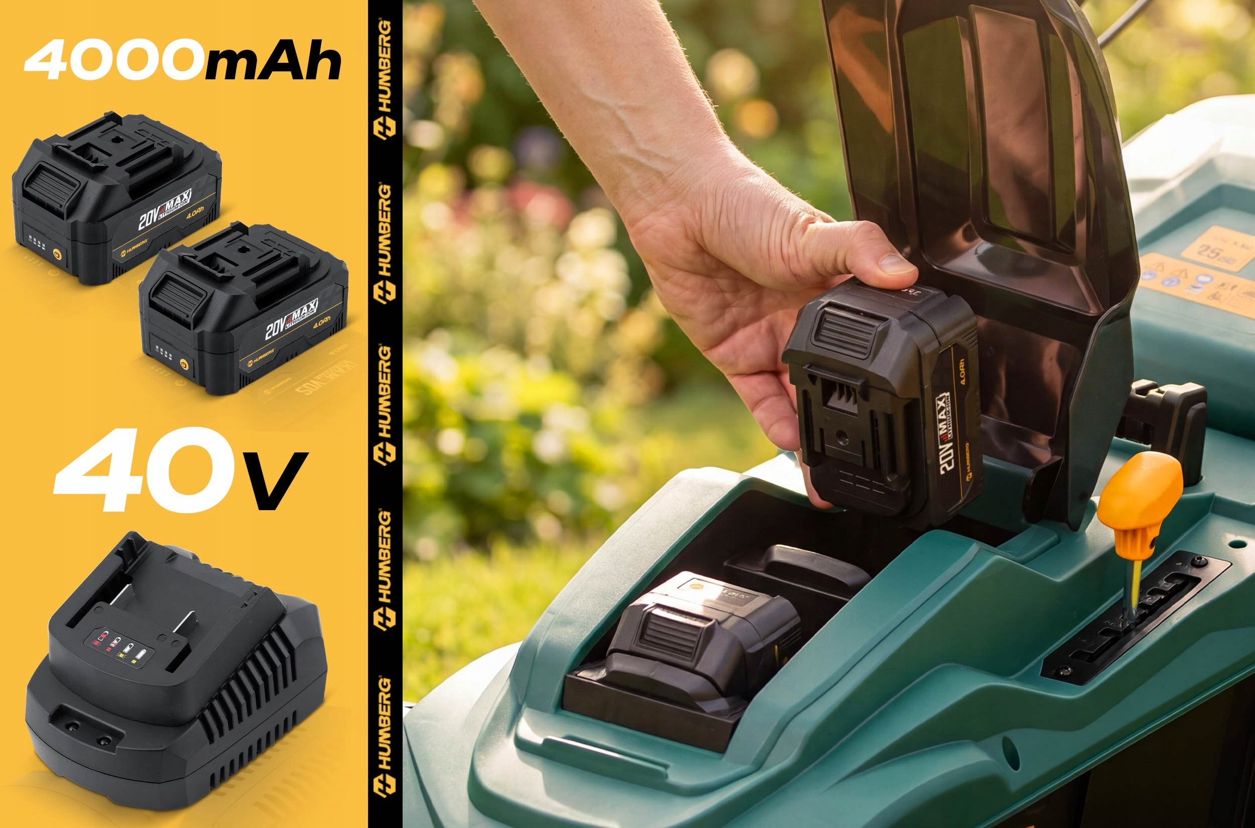 BRUSHLESS CORDLESS MOWER 2 AKU LIGHTWEIGHT STRONG 1000W 37cm HUMBERG Brand HUMBERG