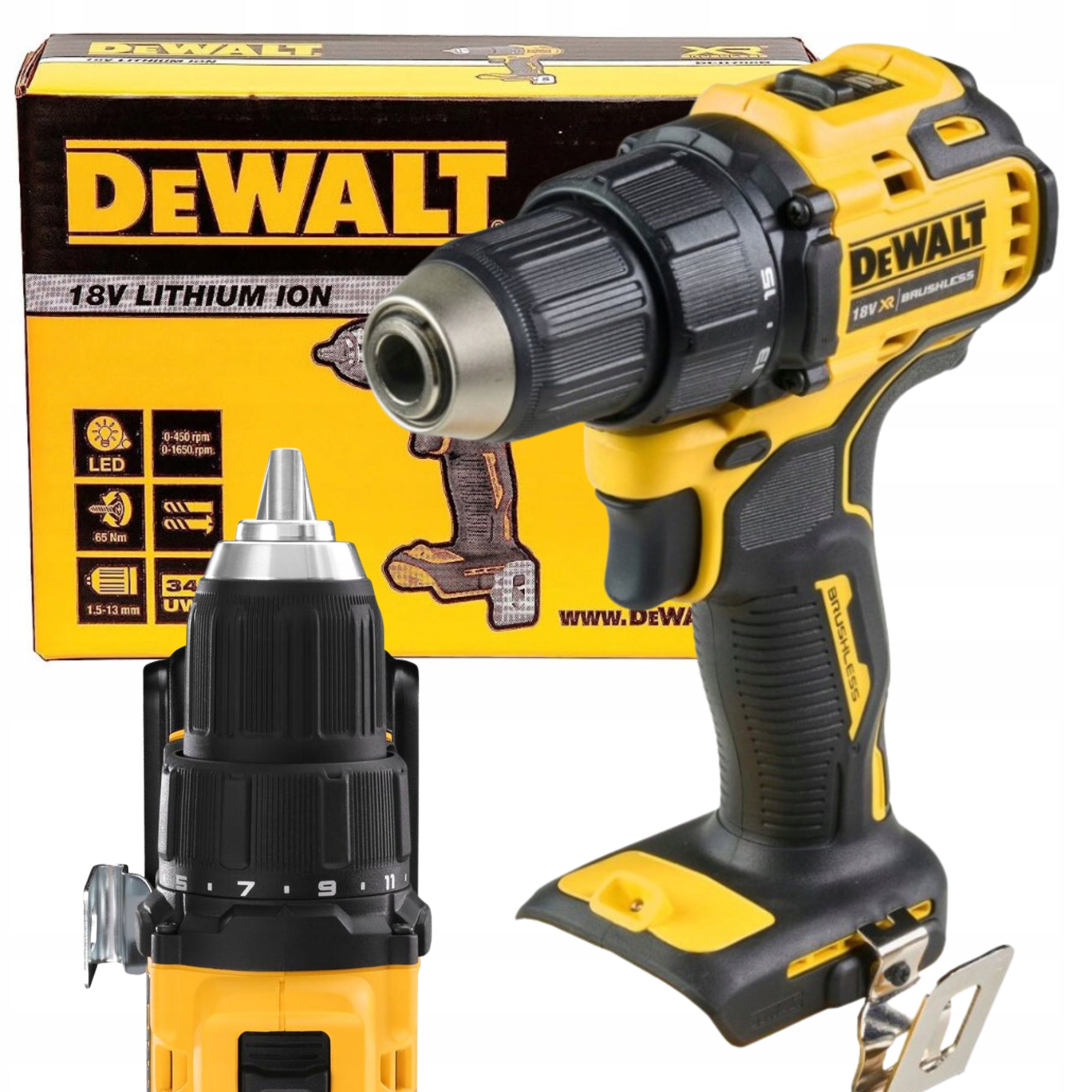 BRUSHLESS DRILL 2 GEARS LED 18V 65Nm DEWALT DCD708N