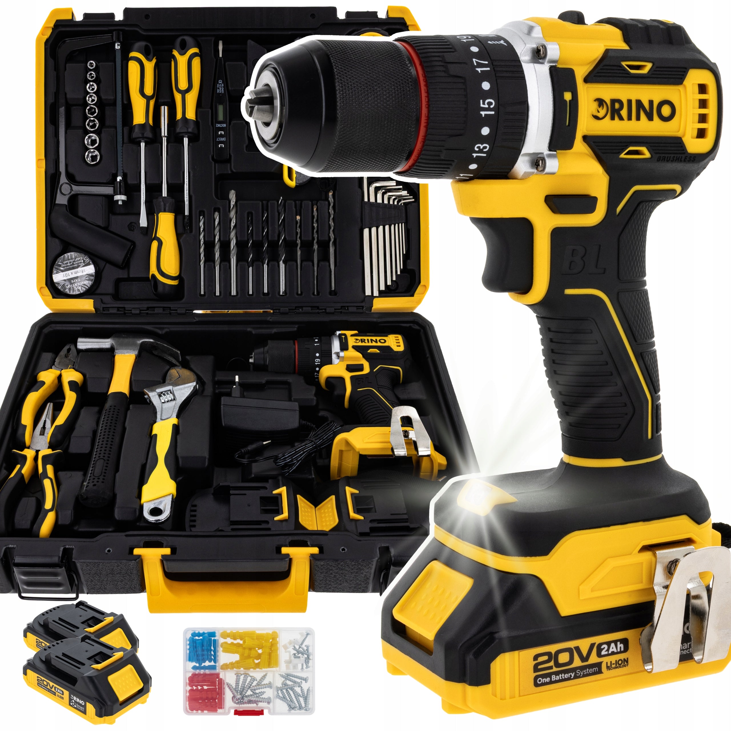 BRUSHLESS DRILL/DRIVER 20 V 2X BATTERY, CHARGER ACCESSORIES