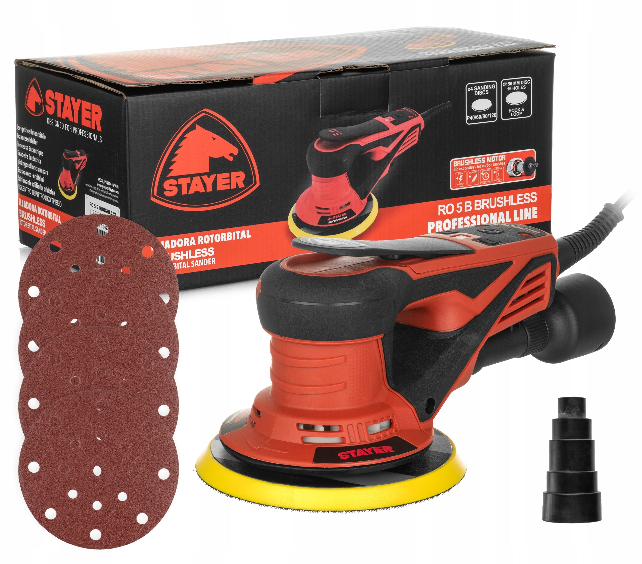 BRUSHLESS ECCENTRIC OSCILLATING GRINDER 150MM 400W STAYER RO 5 B