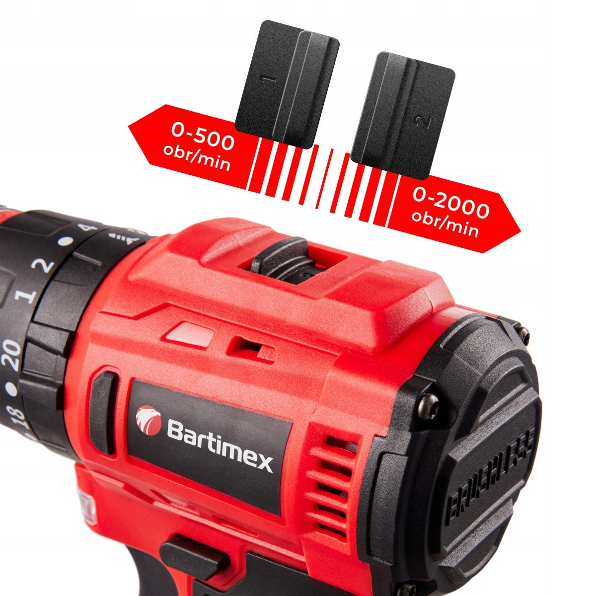 BRUSHLESS Screwdriver 20V 2x2,0Ah SET Bartimex BT-CD-20M Power supply rechargeable battery