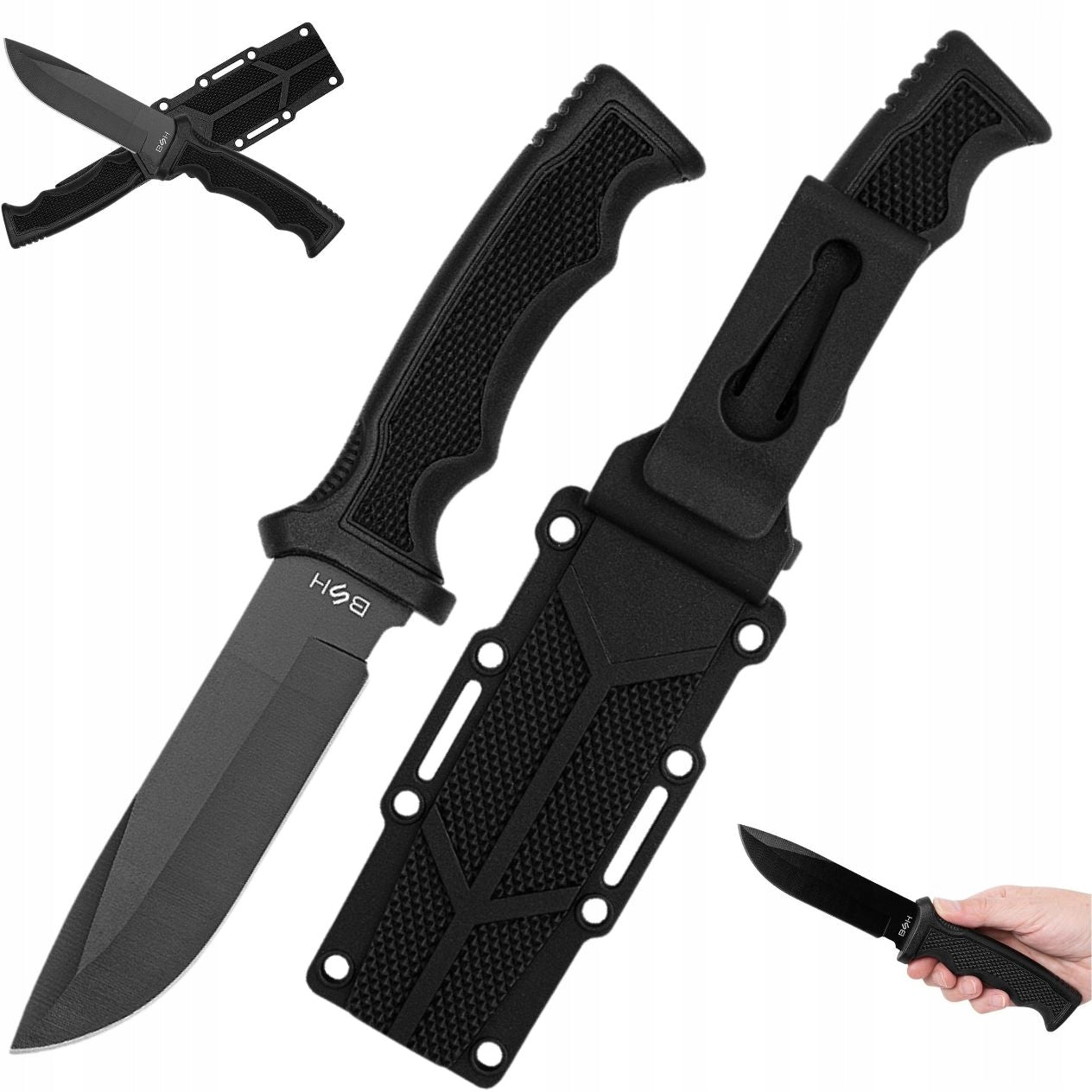BSH TACTICAL HUNTING KNIFE MILITARY SURVIVAL HIKING + COVER