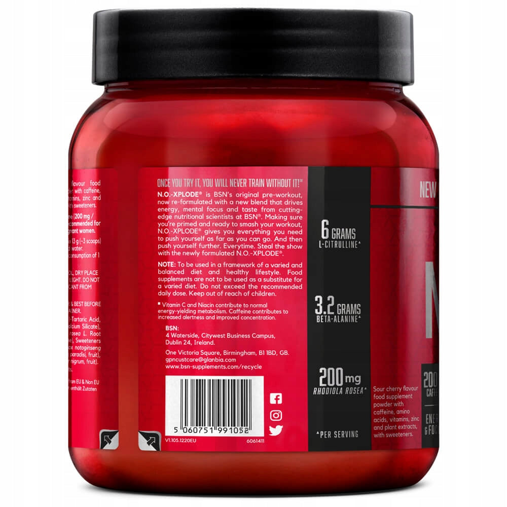 BSN No Xplode Pre Workout 650g Pre-workout Pump Energy Stimulation Expiration date at least six months from the date of purchase