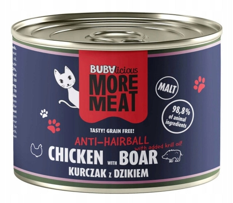 BUBA BUBA LICIOUS MORE MEAT ANTI-HAIRBALL CHICKEN BOAR FOR CATS 185g