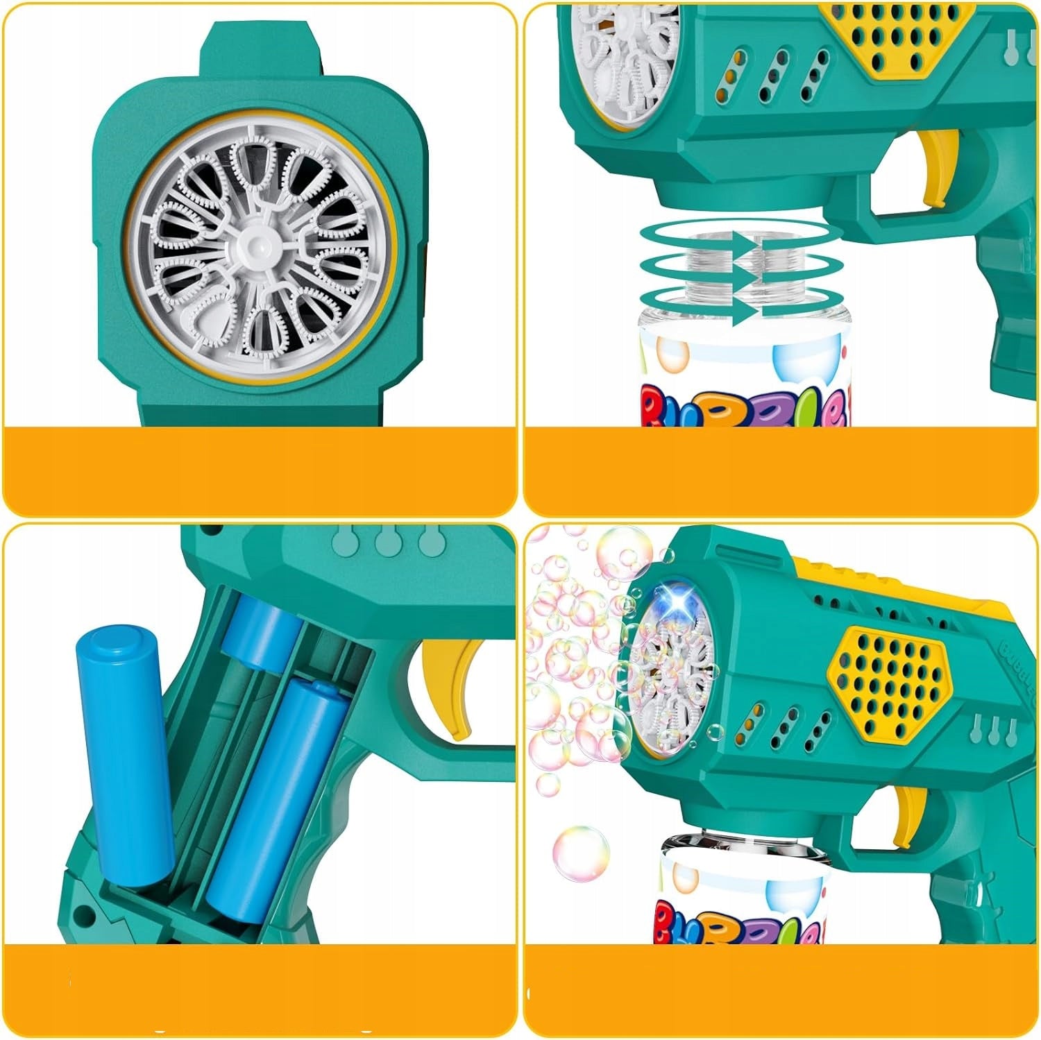 BUBBLE GUN BATTERY OPERATED BUBBLE MACHINE + 4pcs BATTERY+ LIQUID Green Manufacturer code PISTOLET DO BANIEK MYDLANYCH - Zielony