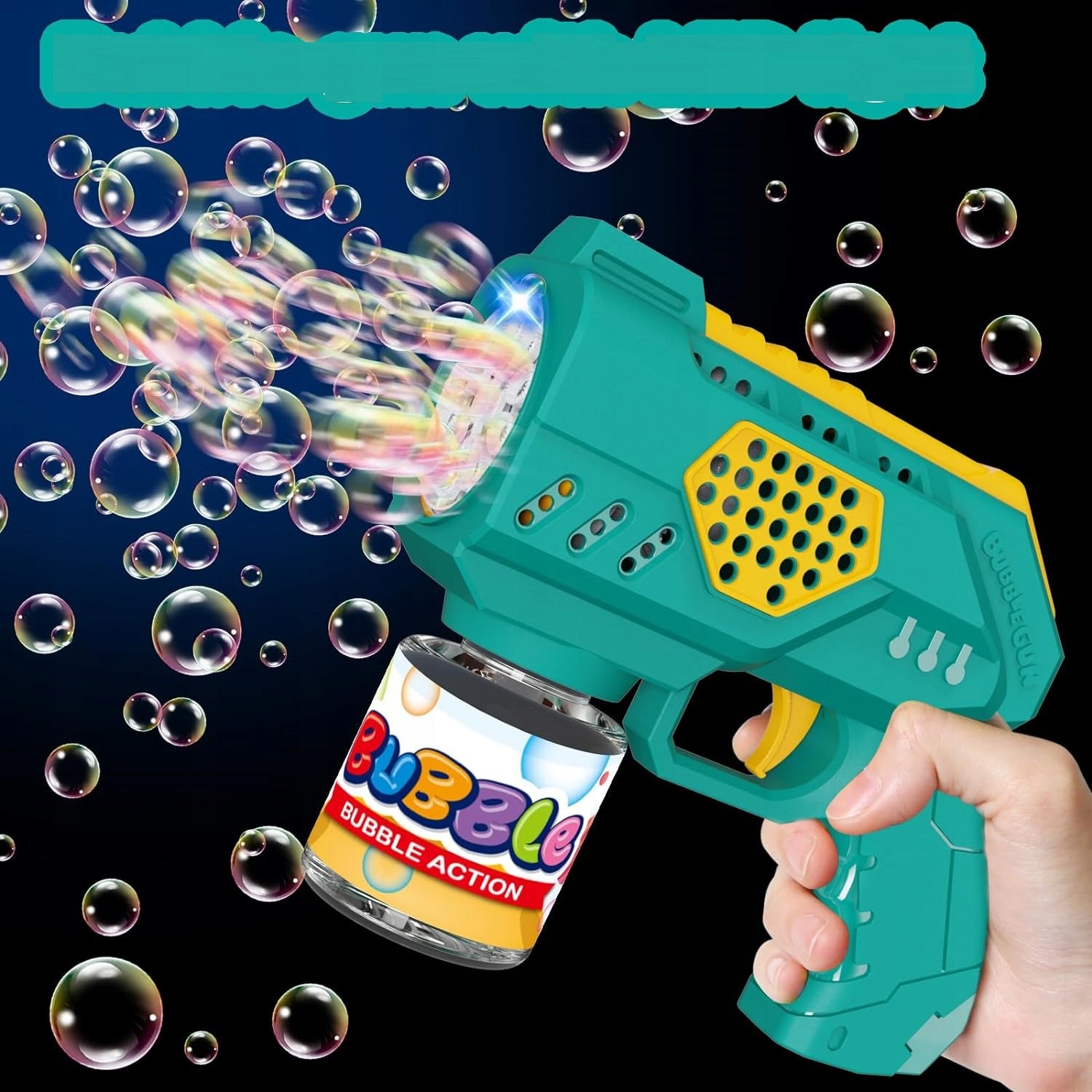 BUBBLE GUN BATTERY OPERATED BUBBLE MACHINE + 4pcs BATTERY+ LIQUID Green Packaging status original