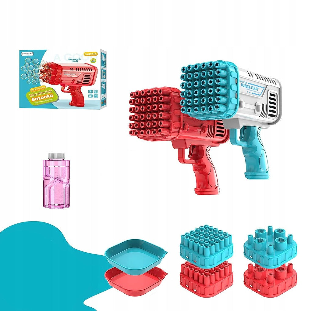 BUBBLE GUN BATTERY OPERATED BUBBLE MACHINE + LIQUID + OVERLAYS + TRAY Kid's age 3＋ years