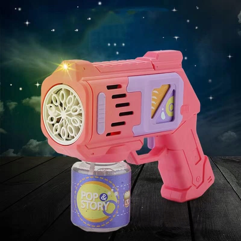 BUBBLE GUN BUBBLE MACHINE BATTERY OPERATED + LIQUID + 4pcs BATTERIES pink Kind pistols
