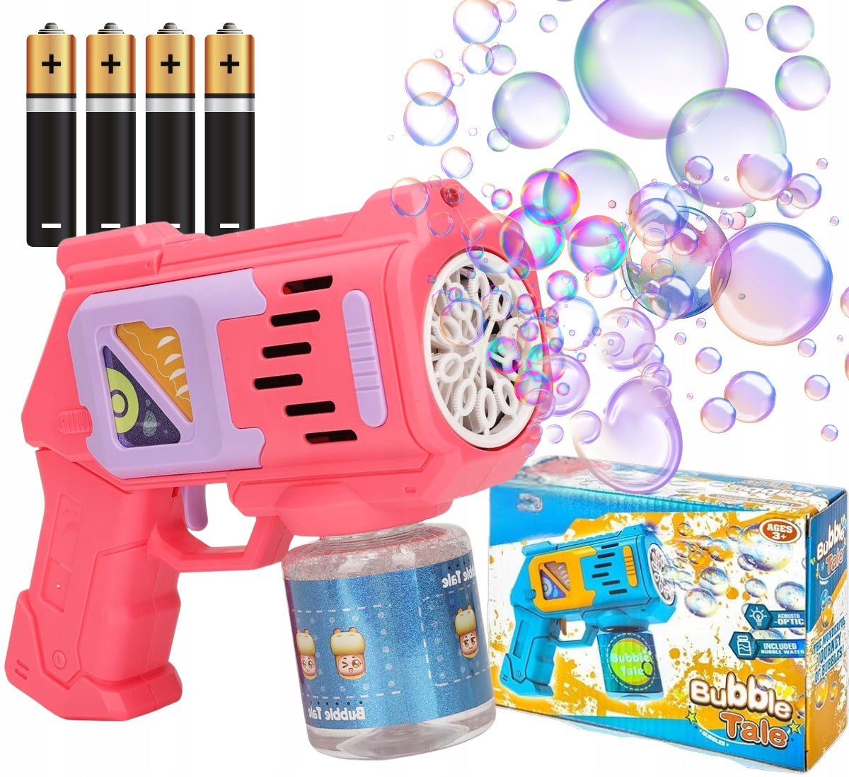 BUBBLE GUN BUBBLE MACHINE BATTERY OPERATED + LIQUID + 4pcs BATTERIES pink