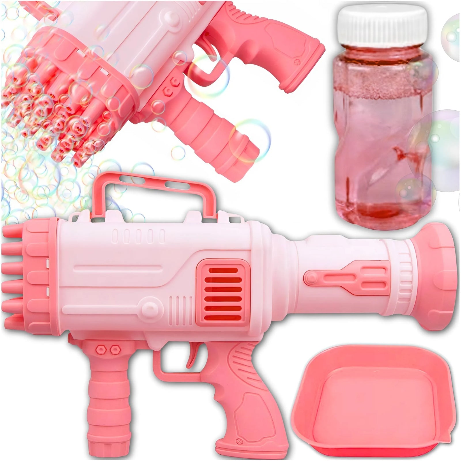BUBBLE GUN SOAP BUBBLE MACHINE GENERATOR ACCESSORIES + LIQUID Manufacturer code PISTOLET NA BAŃKI RÓŻOWY + PŁYN MEMFLOW