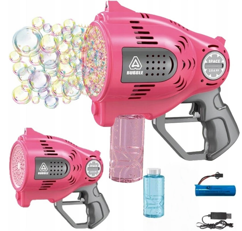 BUBBLE MACHINE GUN RECHARGEABLE LED BUBBLES- AUTOMATIC + LIQUID x 2 -VIDEO EAN (GTIN) 5906752911395