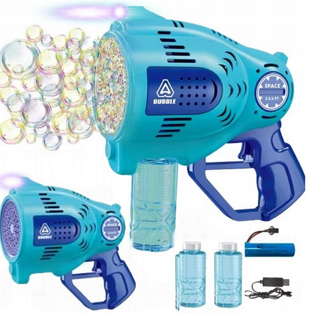 BUBBLE MACHINE GUN RECHARGEABLE LED BUBBLES- AUTOMATIC + LIQUID x 2 -VIDEO