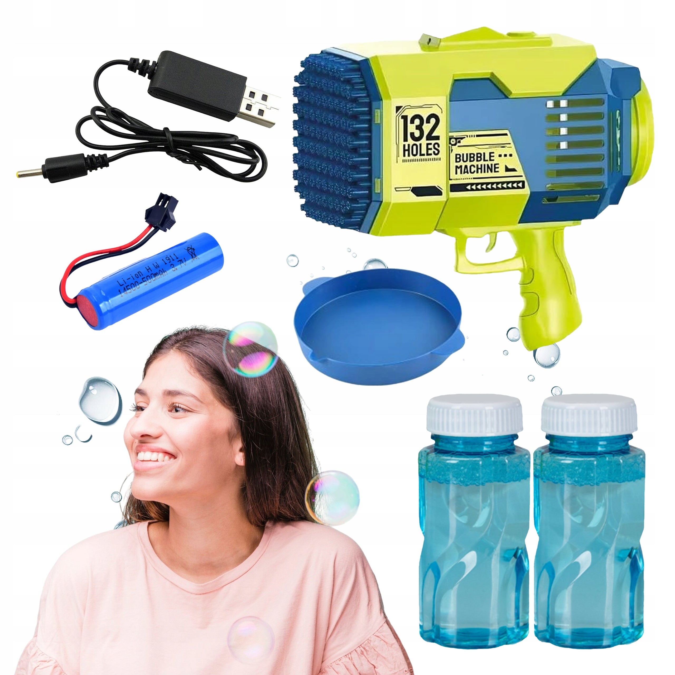 BUBBLE MACHINE SOAP BUBBLE GUN LED BATTERY 3IN1 LARGE SET