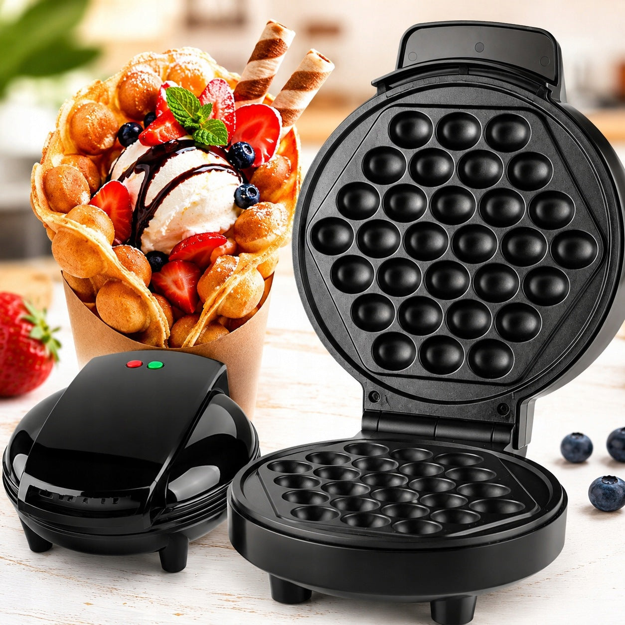 BUBBLE WAFFLE MAKER 700W CRUNCHY WAFFLE WAFFLES NON STICK HOME KITCHEN