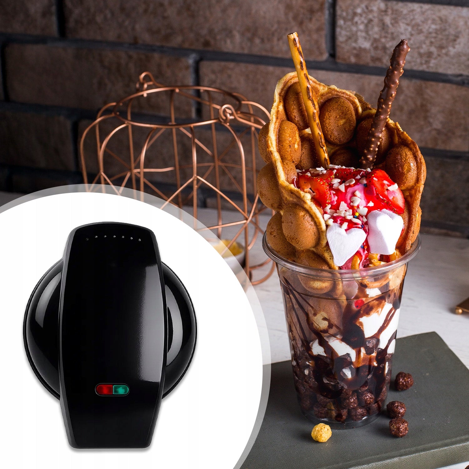 BUBBLE WAFFLE MAKER 700W CRUNCHY WAFFLES NONSTICK COATING Brand MEMFLOW