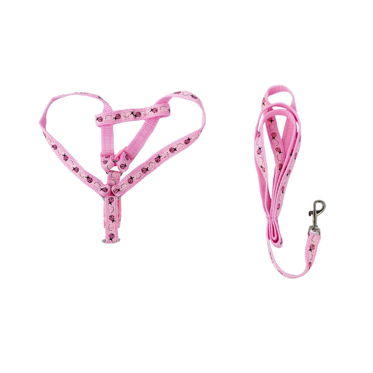 BUBU Dog Harness Set Classic Nylon Pink M with Ladybug Lanyard