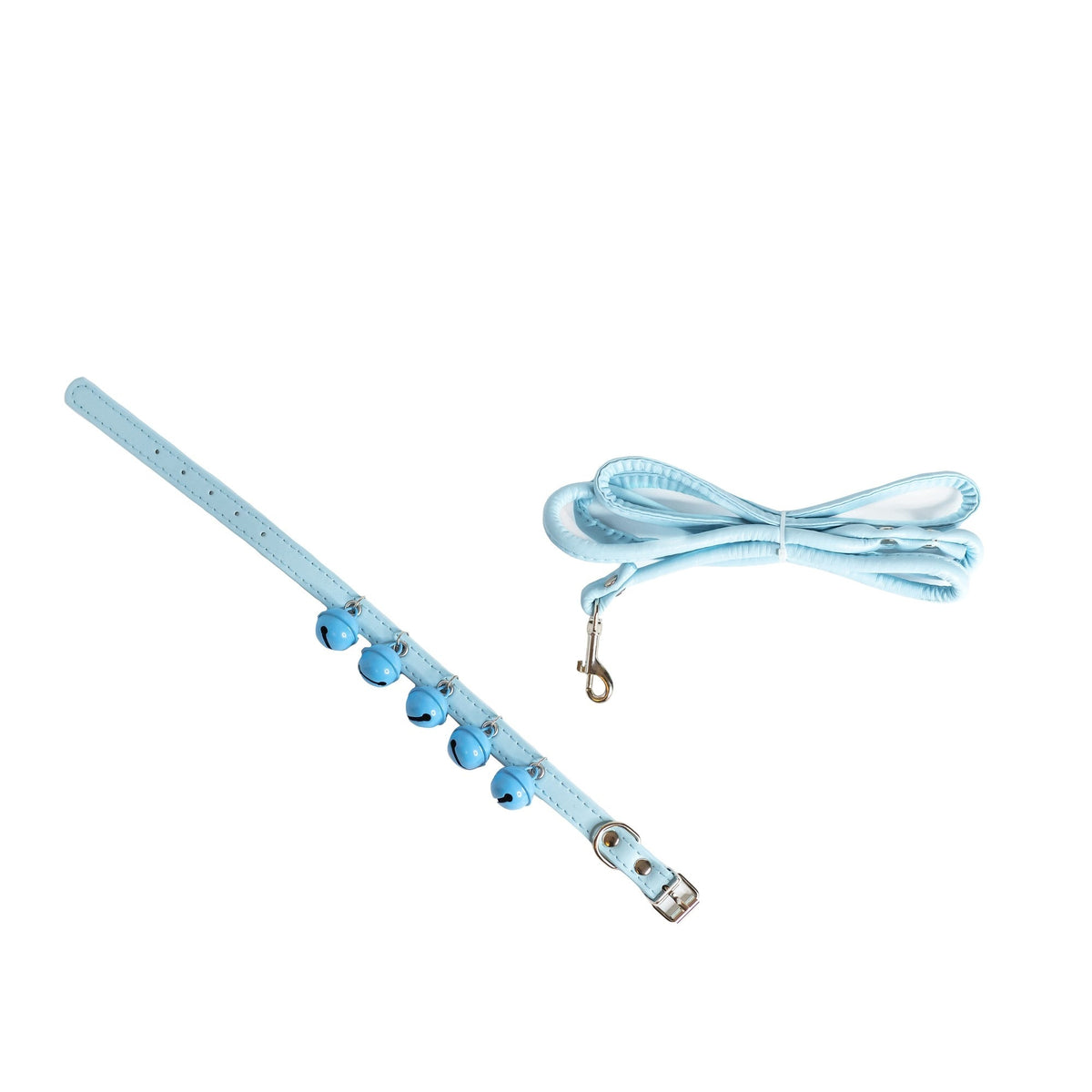 BUBU Set Cat Collar Leather Lanyard with Bell M Light Blue