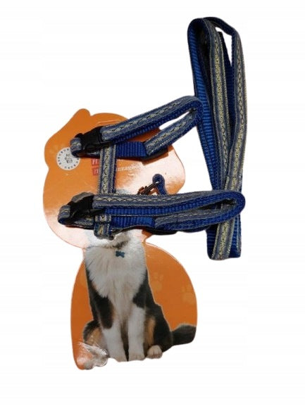 BUBU Set of harness leash for cat gold thread 10mm blue