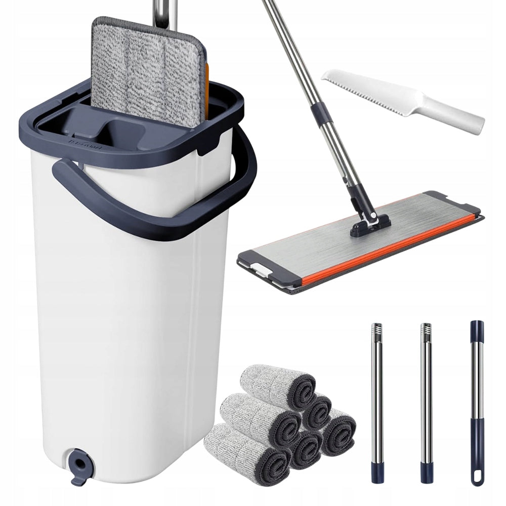 BUCKET AND MOP FLAT MOP WITH TWO-CHAMBER BUCKET 132CM WITH 6 FIBROUS MAT