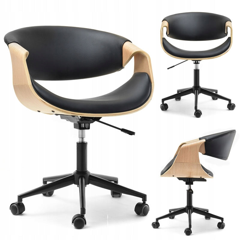 BUCKET CHAIR FOR OFFICE RAPID OAK BLACK FAUX LEATHER WITH FUNCTIONS